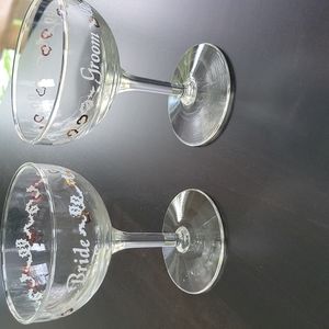 Bride and groom toast glasses